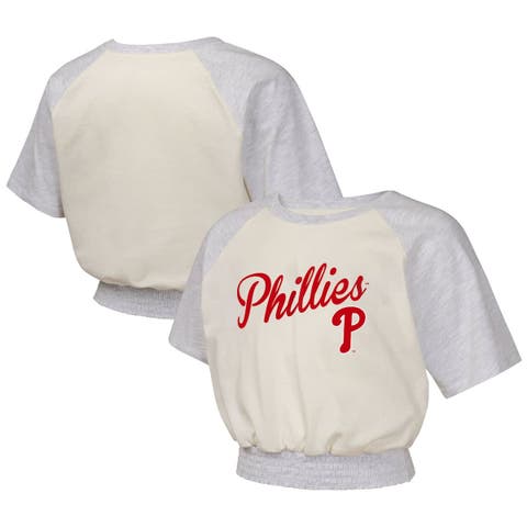 Girls Youth  Cream Philadelphia Phillies Curve Ball Fashion Raglan T-Shirt
