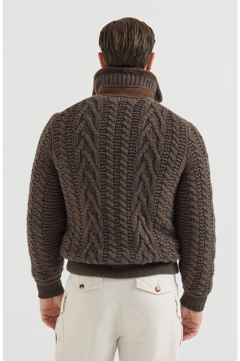 Suede shearling and cashmere knit bomber jacket with Thermore® padding, Alternate, color, Brown