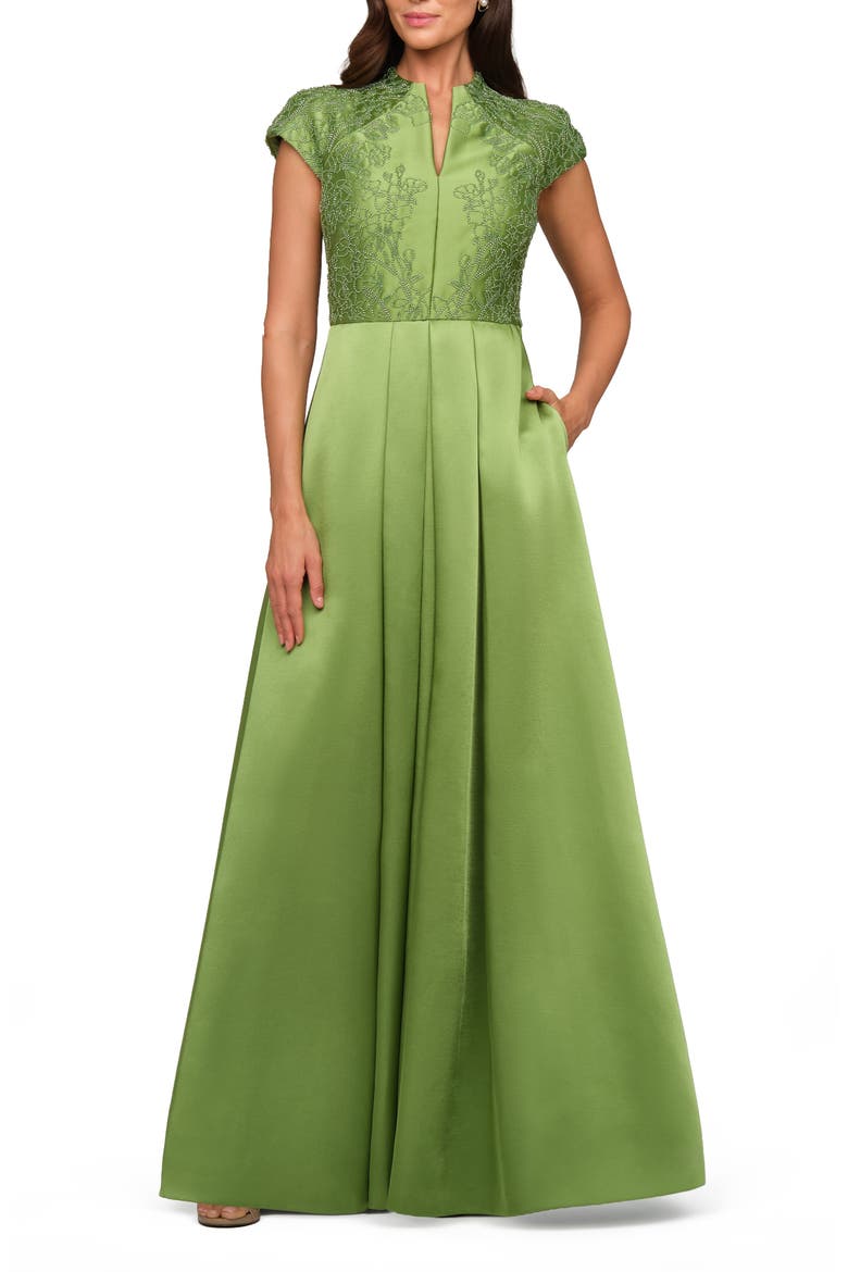 Wrenley Beaded Cap Sleeve Gown, Main, color, LIME GREEN