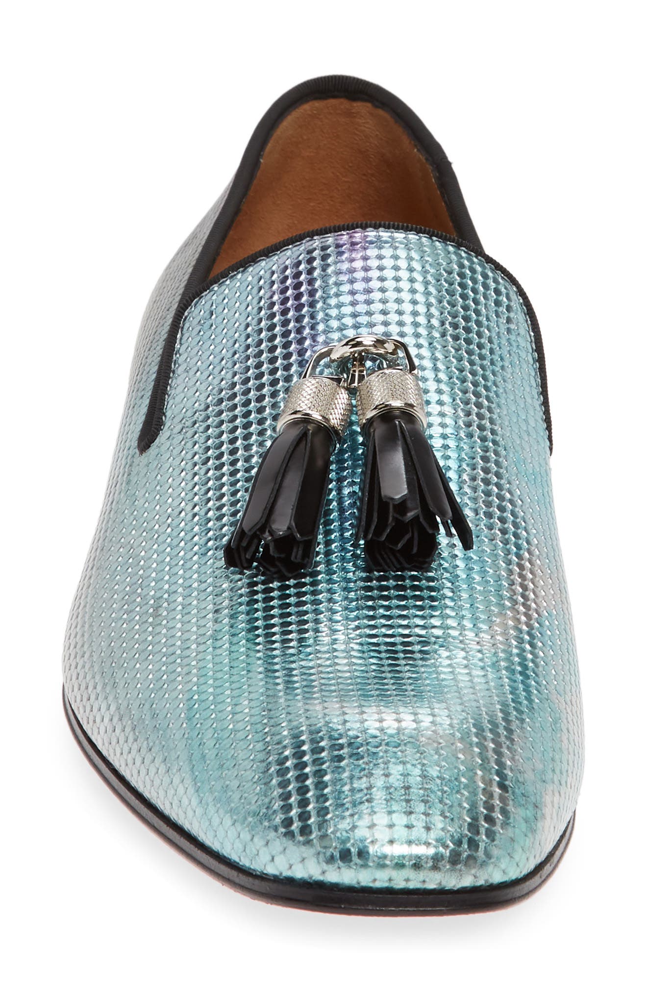 Christian Louboutin Rivalion Flat Spec Pointillé Iridescent Tassel Loafer, Alternate, color, 