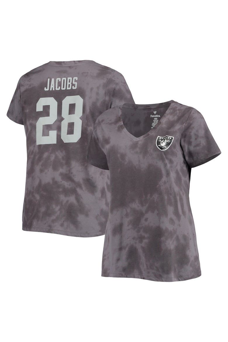 Women's Josh Jacobs Charcoal Las Vegas Raiders Plus Size Name & Number Tie-Dye T-Shirt, Main, color, Charcoal