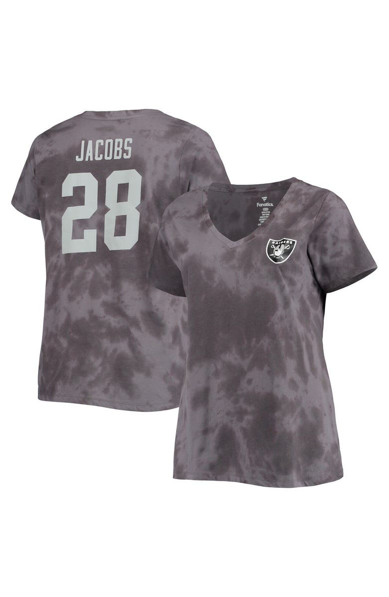 PROFILE Women's Josh Jacobs Charcoal Las Vegas Raiders Plus Size Name & Number Tie-Dye T-Shirt, Main, color, 