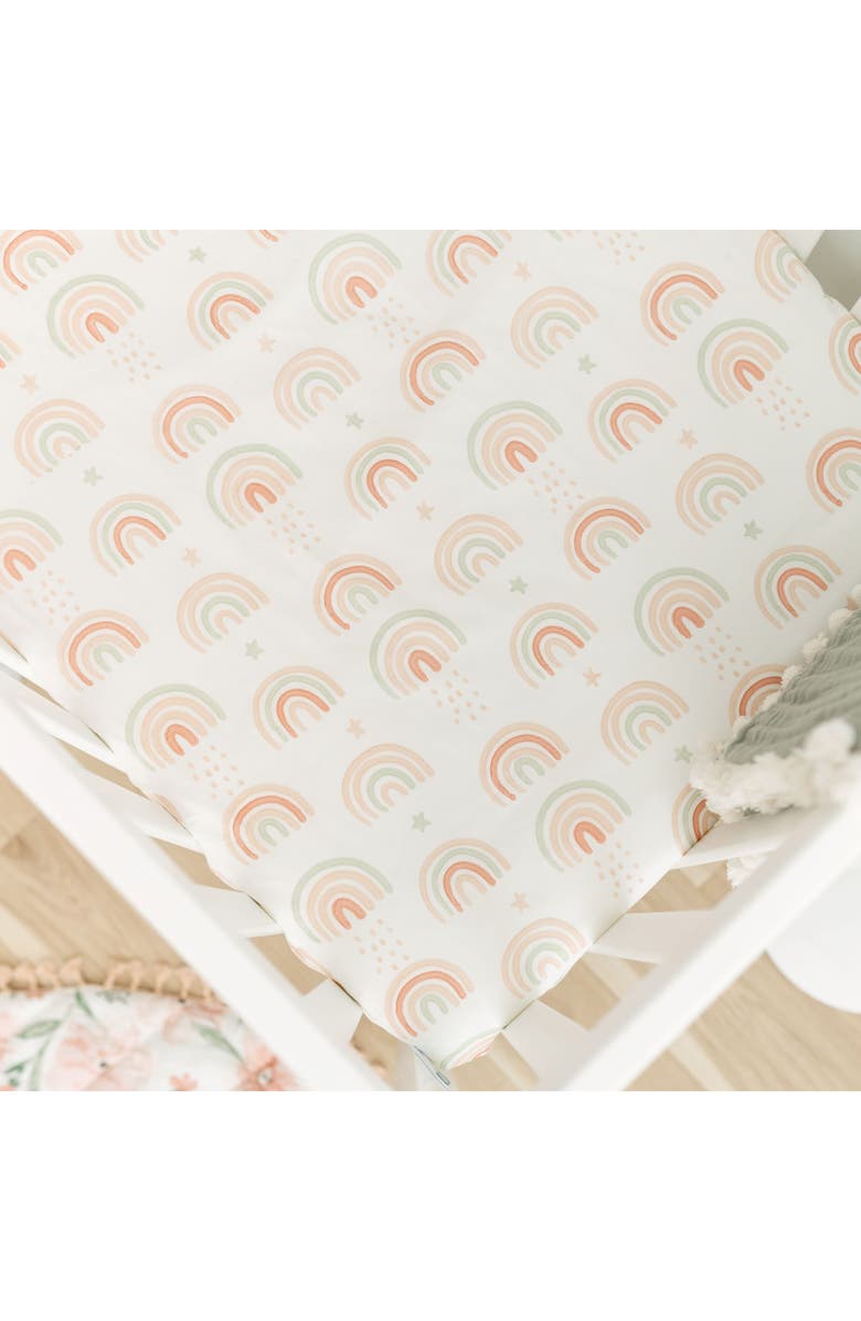 CRANE BABY Cotton Sateen Fitted Crib Sheet, Alternate, color, Beige/ Rainbow Multi
