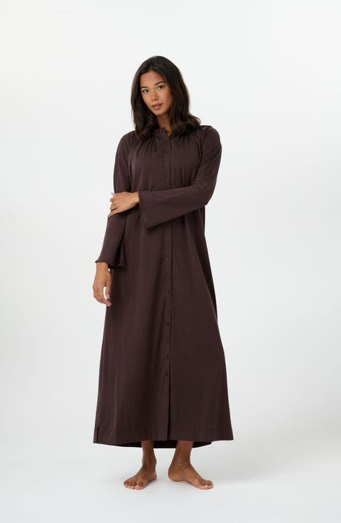 Gaia Relaxed Button Front Flared Sleeve Dress
