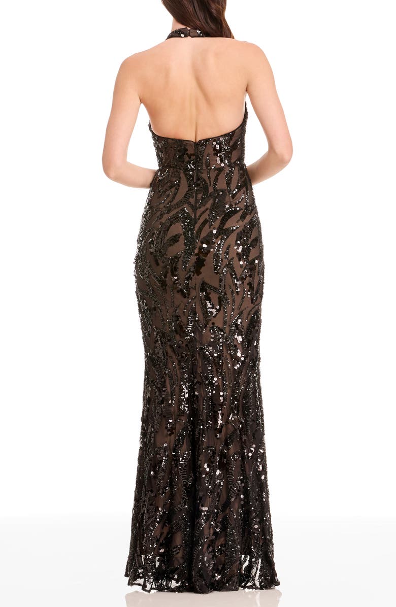 Dress the Population Paige Sequin Halter Gown, Alternate, color, Black-Nude