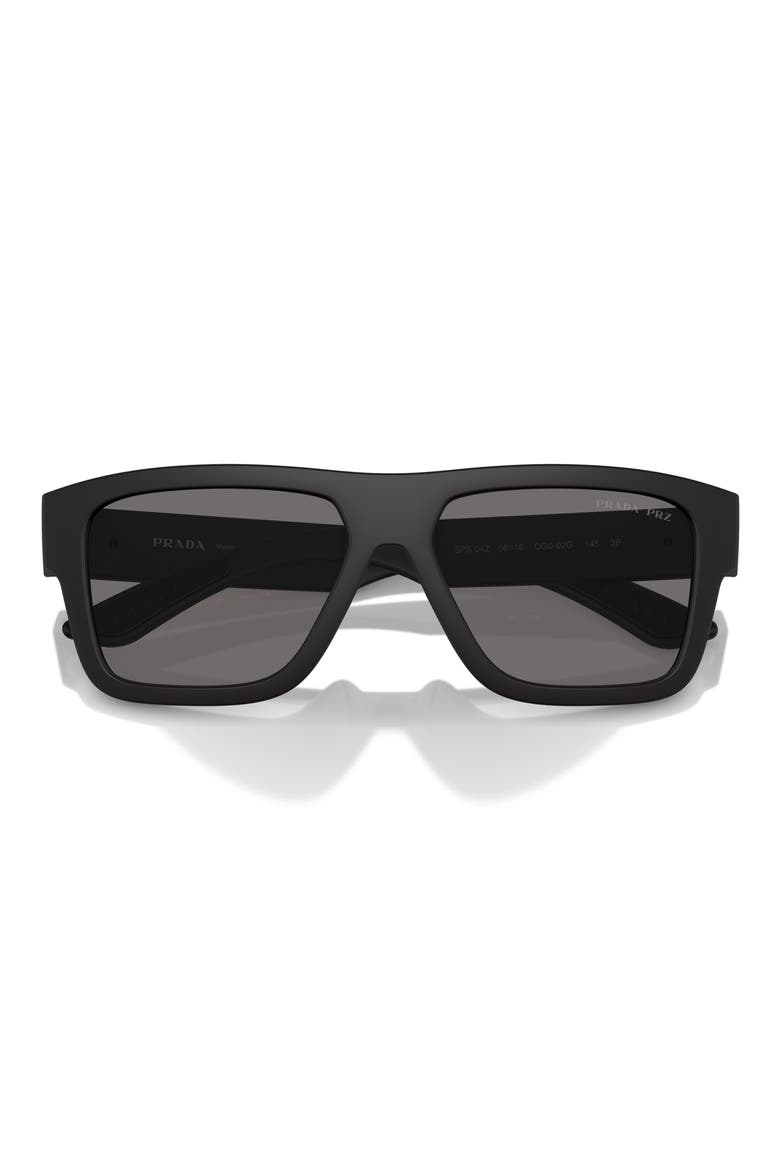 56mm Polarized Square Sunglasses, Alternate, color, BLACK RUBBER