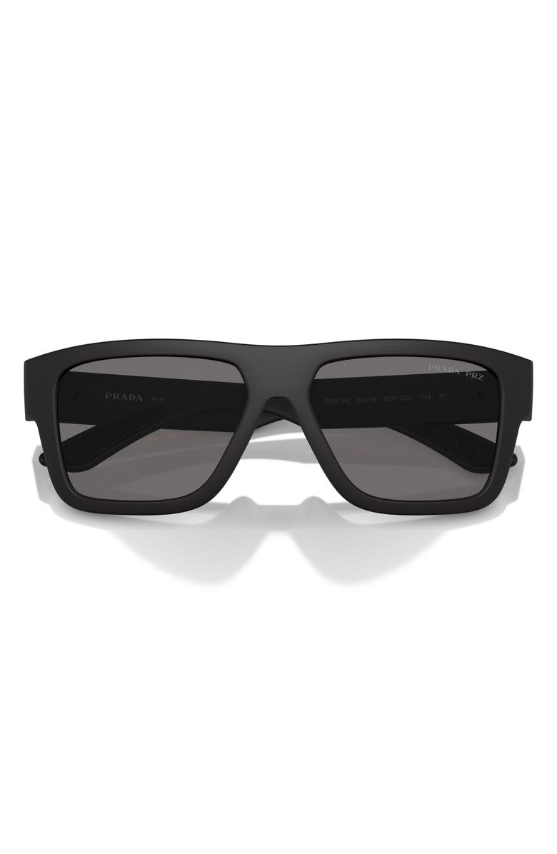 Prada Linea Rossa 56mm Polarized Square Sunglasses, Alternate, color, Black Rubber