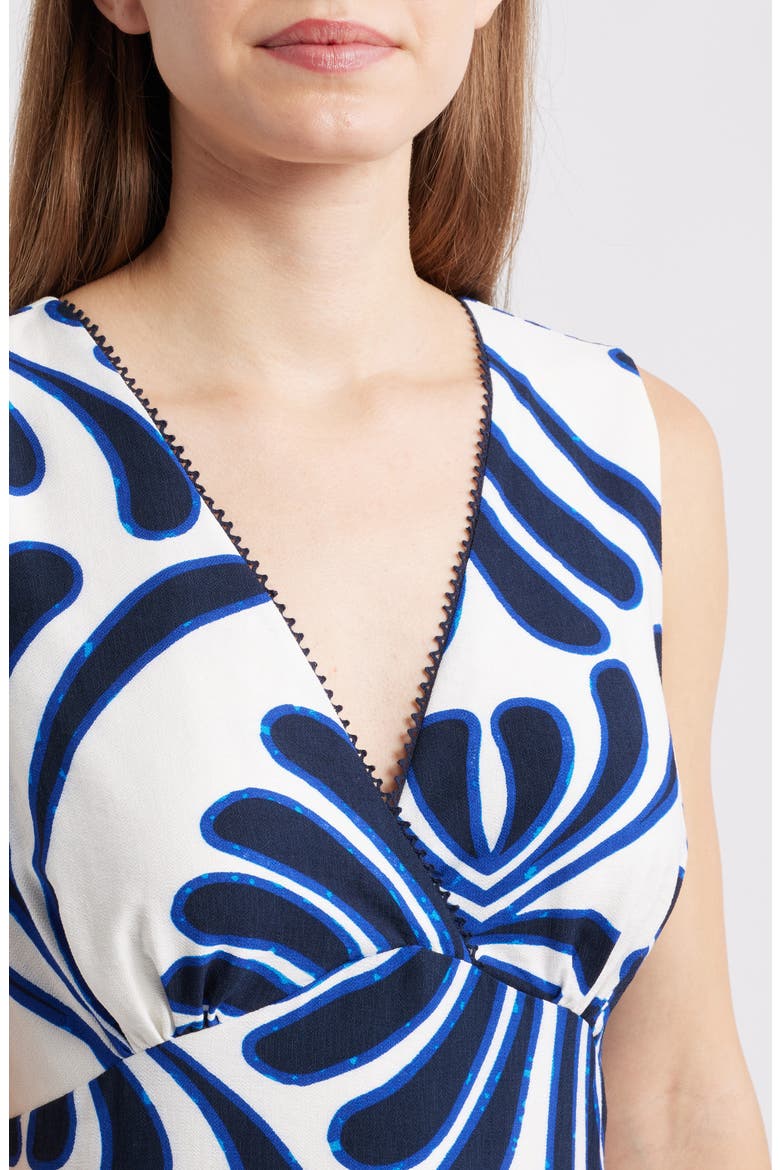 Abstract Floral Handkerchief Hem Midi Dress, Alternate, color, NAVY/ WHITE