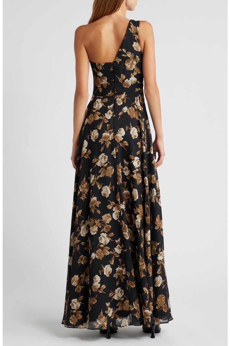 Floral One-Shoulder Gown, Alternate, color, BLACK/ BEIGE/ TAUPE