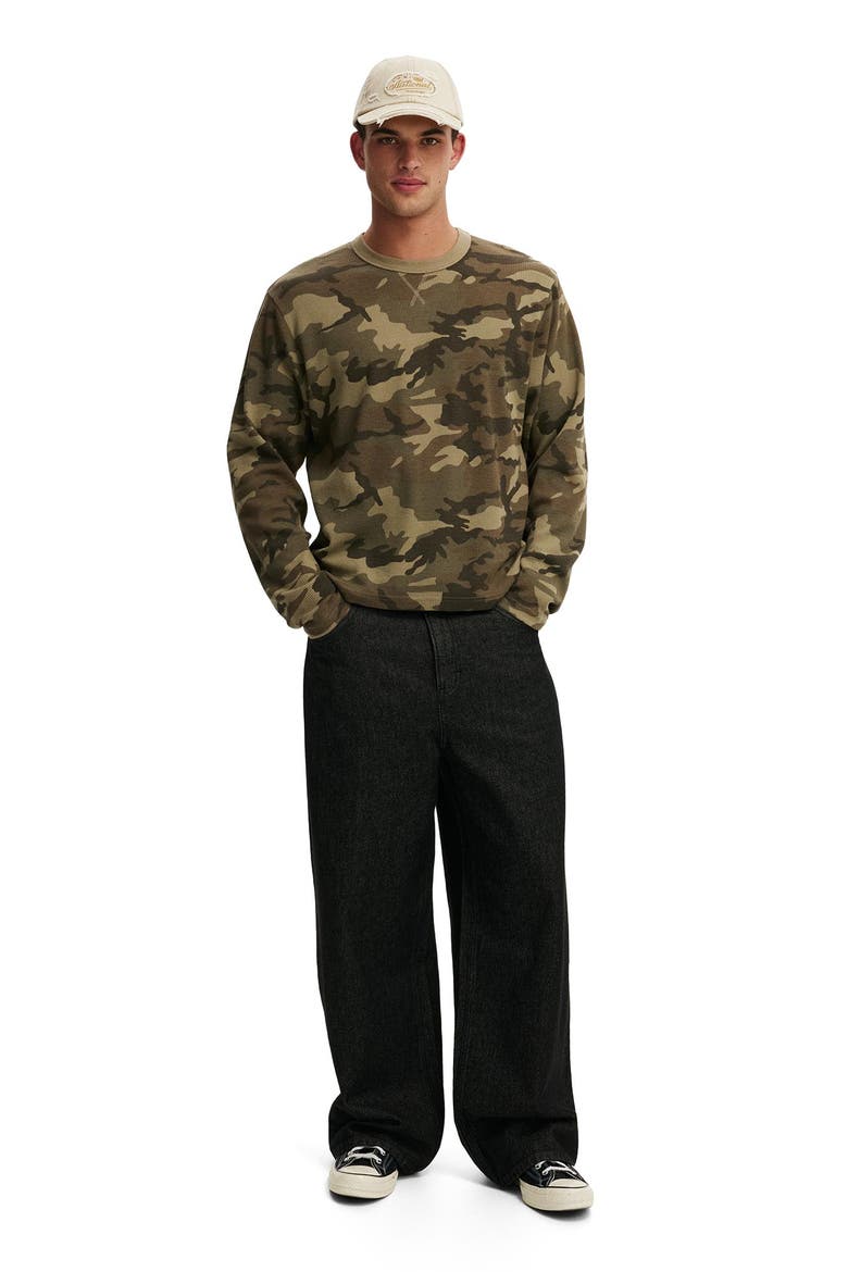 Men's Cropped Fit Textured Long Sleeve, Alternate, color, Camo Waffle