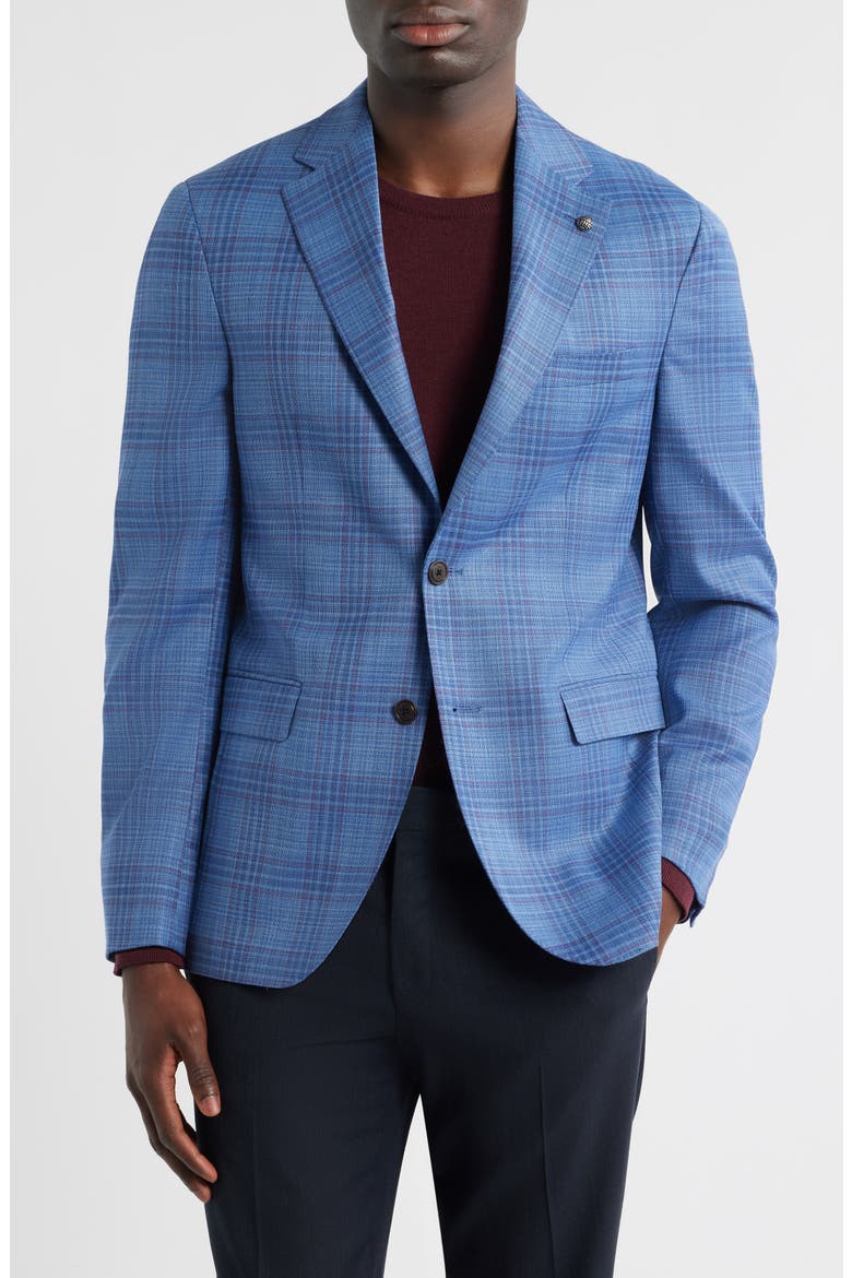 Midland Soft Constructed Plaid Stretch Wool Sport Coat, Main, color, BLUE