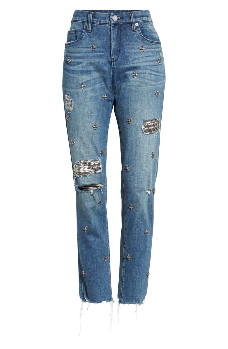 BLANKNYC Charm School Jeweled Girlfriend Jeans, Alternate, color, 