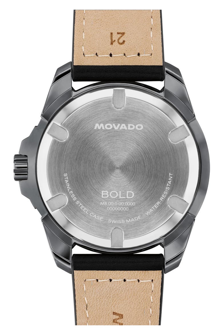 Bold Verso S Leather Strap Watch, 42mm, Alternate, color, BLACK