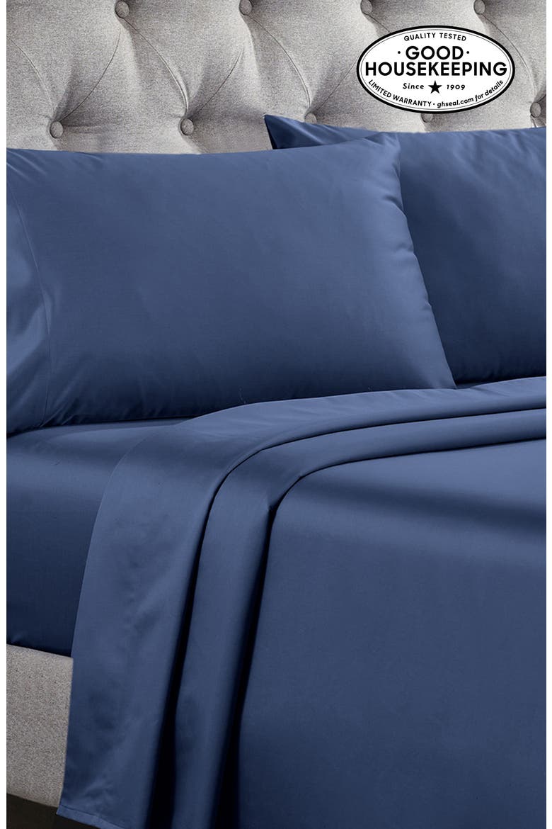 Signature Comfort 100% Egyptian Cotton Soft Sateen Sheet Set, Alternate, color, Navy Blue