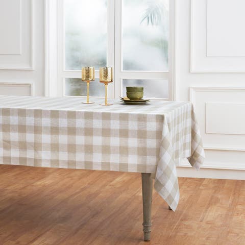 Linen Tablecloth for Dining Table, Holiday and Everyday Dining Table Decor - Buffalo Check