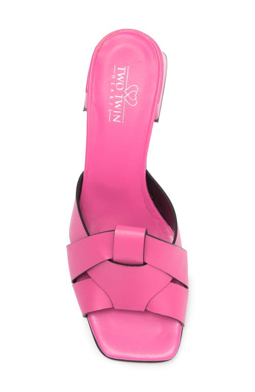 2 Twin Hearts Cross Band Block Heel Sandal In Hot Pink