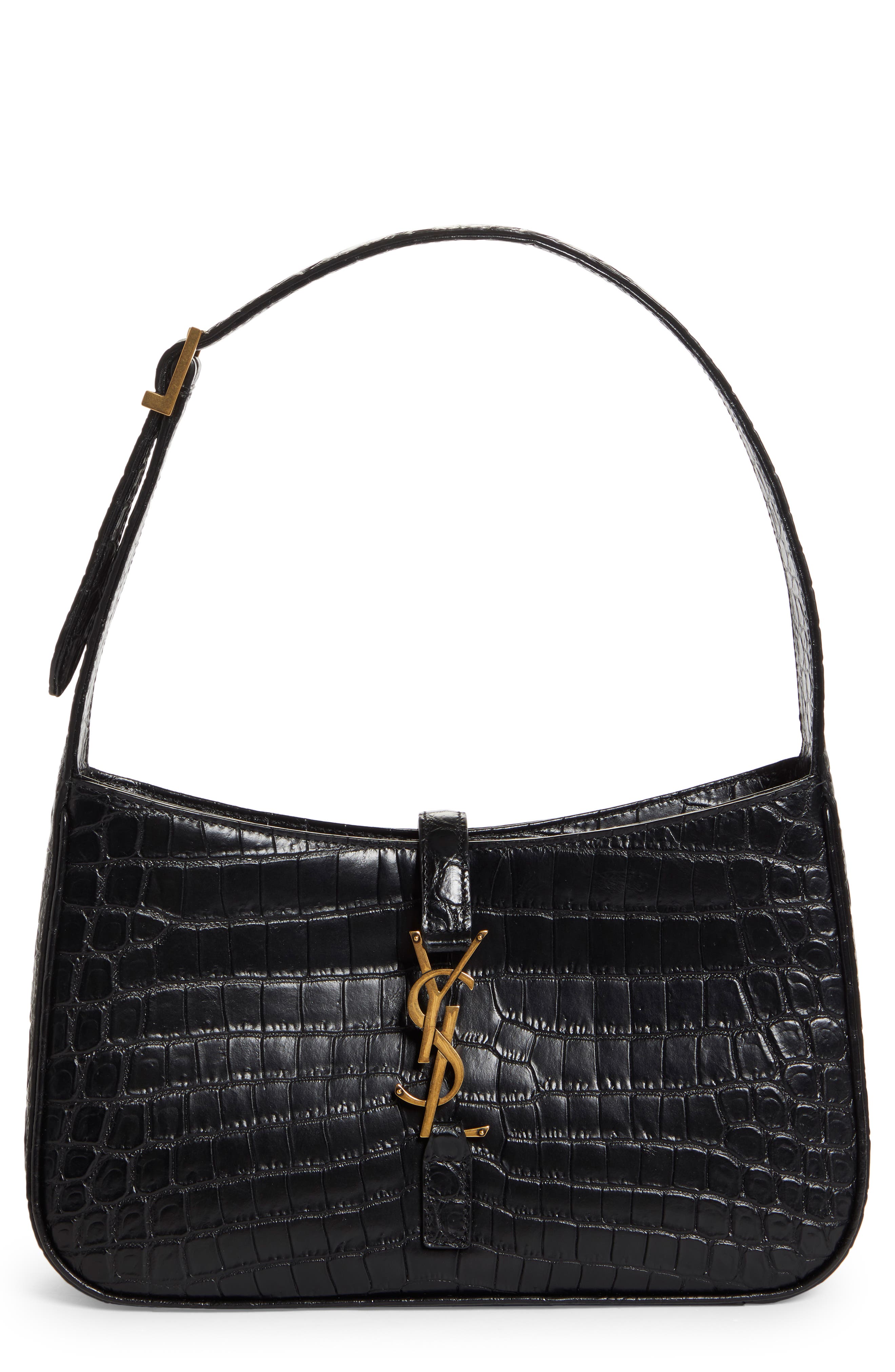 Saint Laurent YSL Croc Embossed Leather Shoulder Bag, Main, color, 
