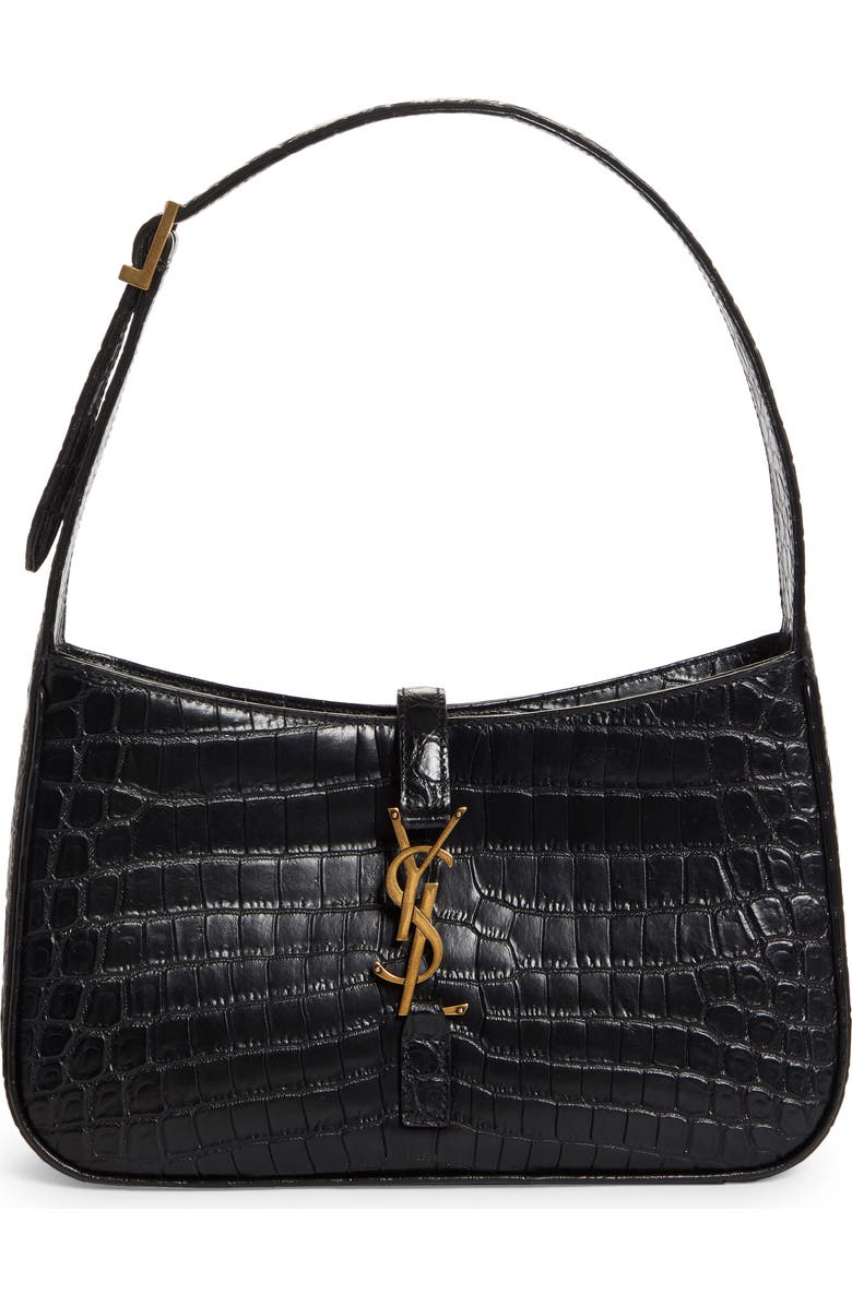 Saint Laurent YSL Croc Embossed Leather Shoulder Bag, Main, color,