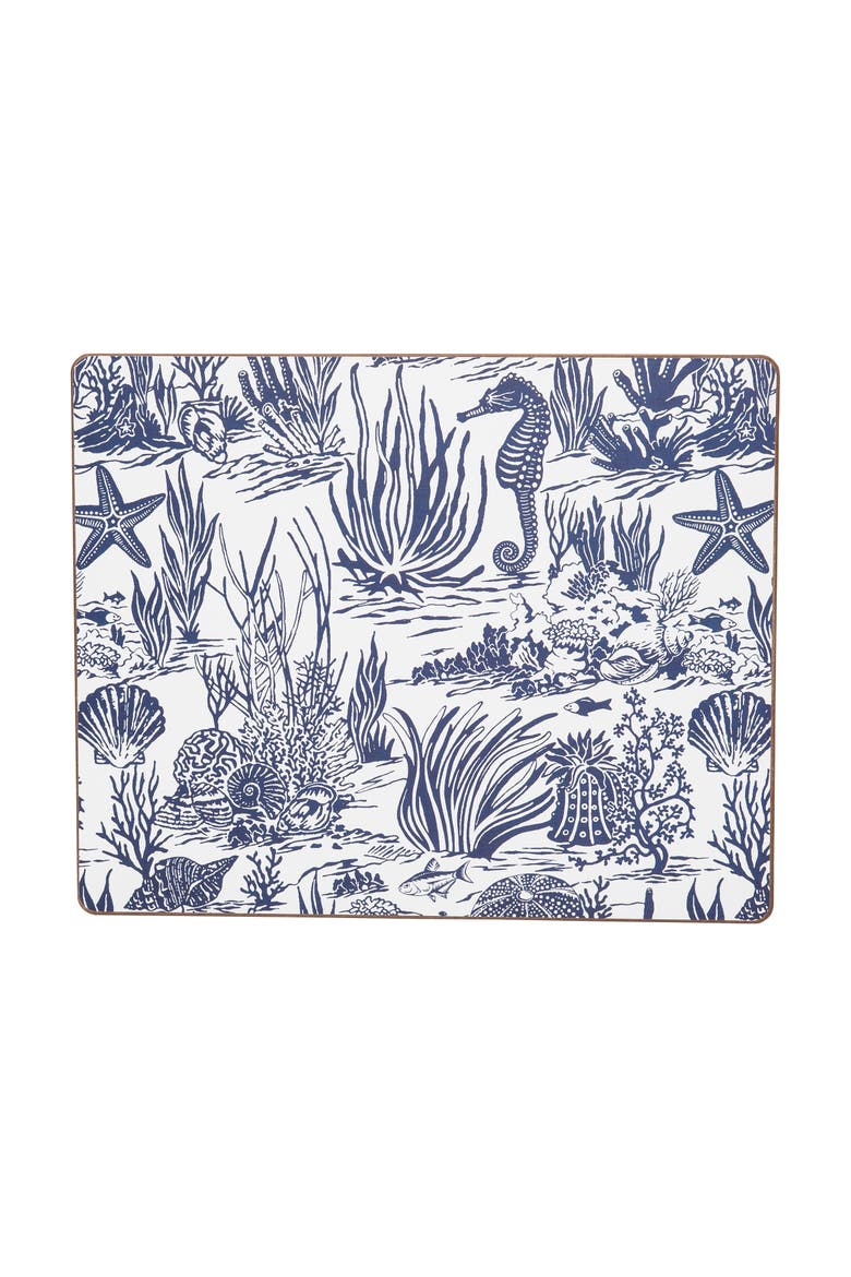 Reef Shores Placemats Set of 6 Blue & White Seaside Pattern, 13" x 16", Main, color, Blue