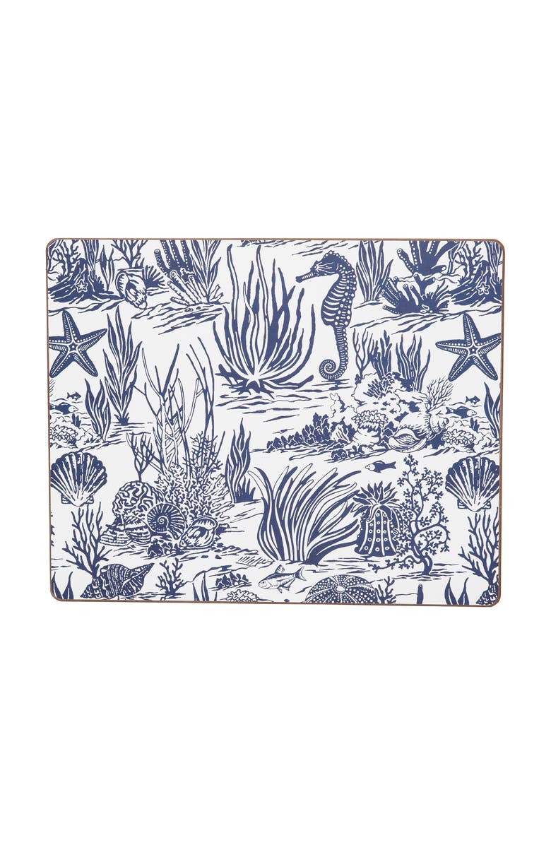 C&F Home Reef Shores Placemats Set of 6 Blue & White Seaside Pattern, 13" x 16", Main, color, Blue