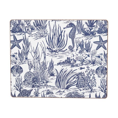 Reef Shores Placemats Set of 6 Blue & White Seaside Pattern, 13" x 16"
