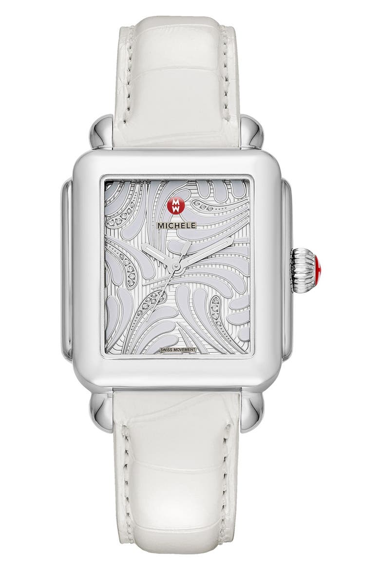 18mm Alligator Watch Strap, Alternate, color, WHITE