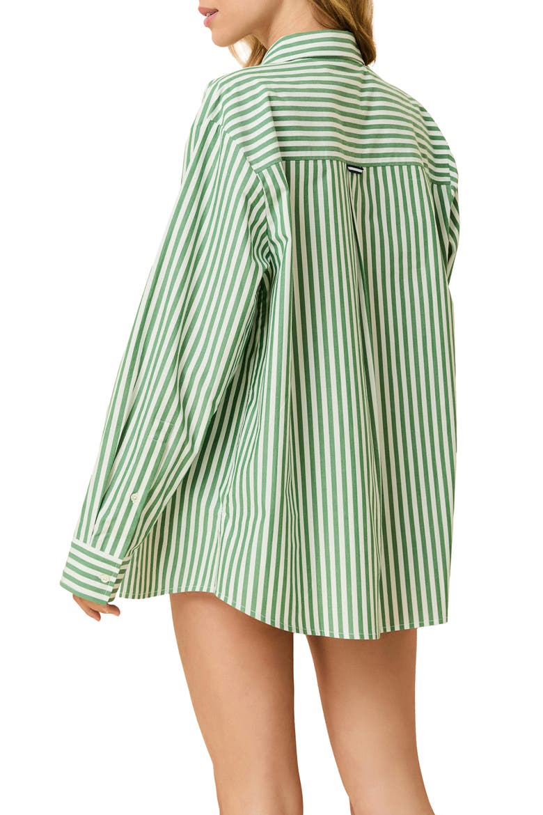 The Avril Stripe Cotton Button-Up Shirt, Alternate, color, TENNIS GREEN