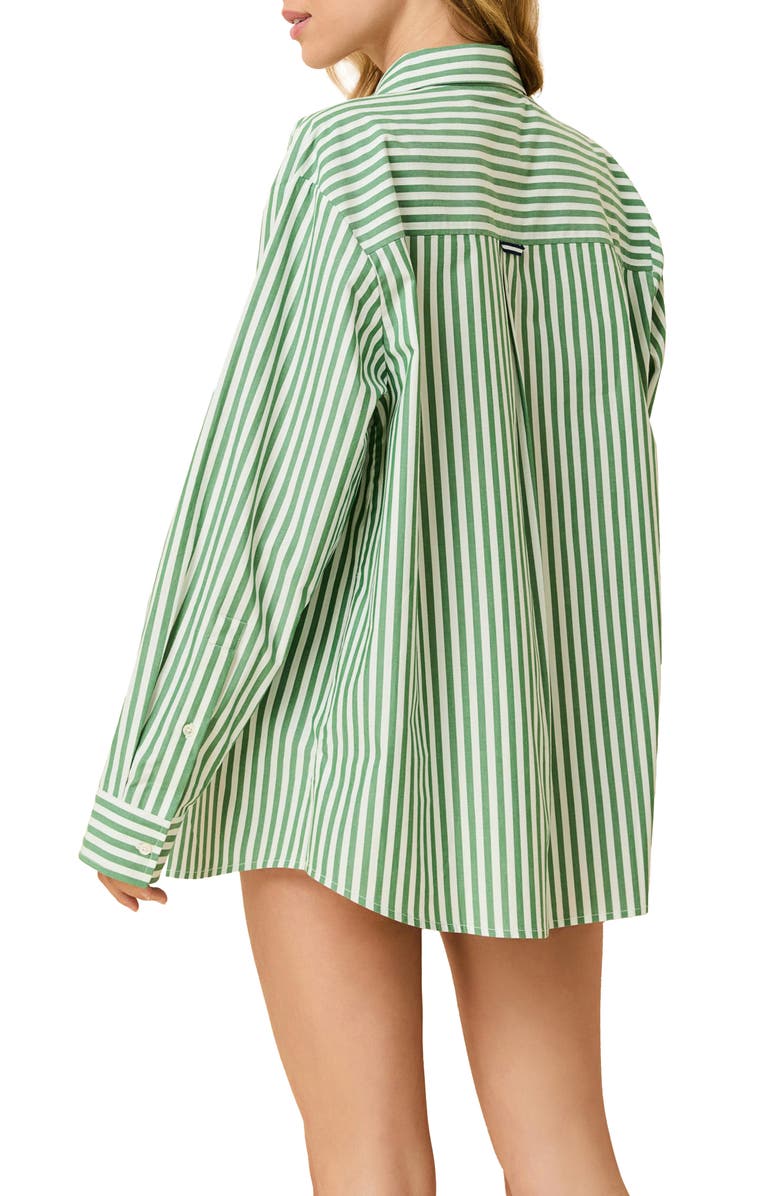 Solid & Striped The Avril Stripe Cotton Button-Up Shirt, Alternate, color, Tennis Green