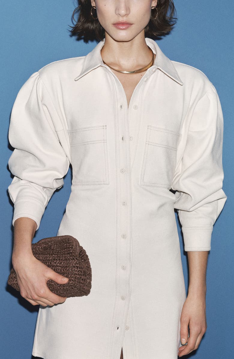 MANGO Balloon Sleeve Mini Shirtdress, Alternate, color, 