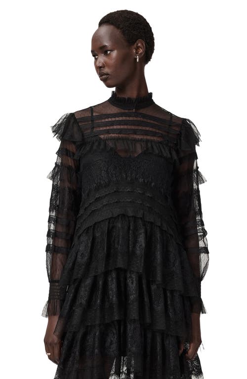 Allsaints Cavarly Lace Ruffle Long Sleeve Maxi Dress In Black