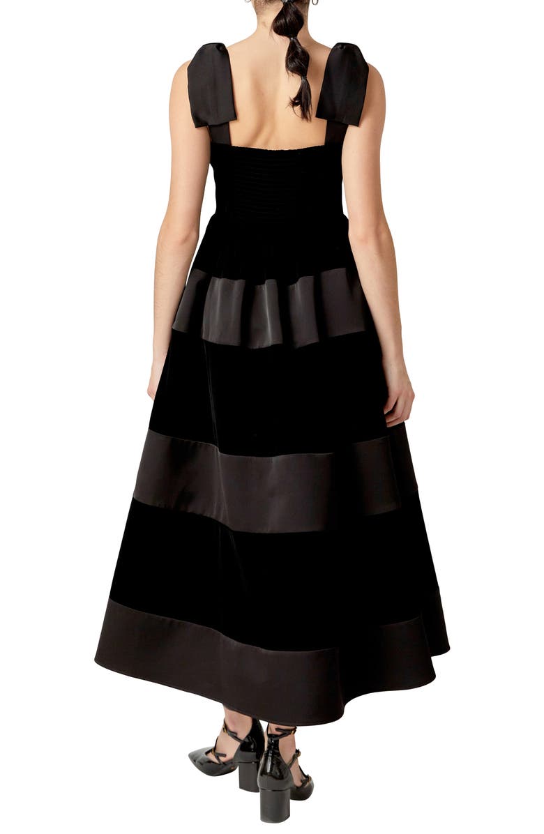 English Factory Bow Shoulder Velvet Contrast Maxi Dress, Alternate, color,