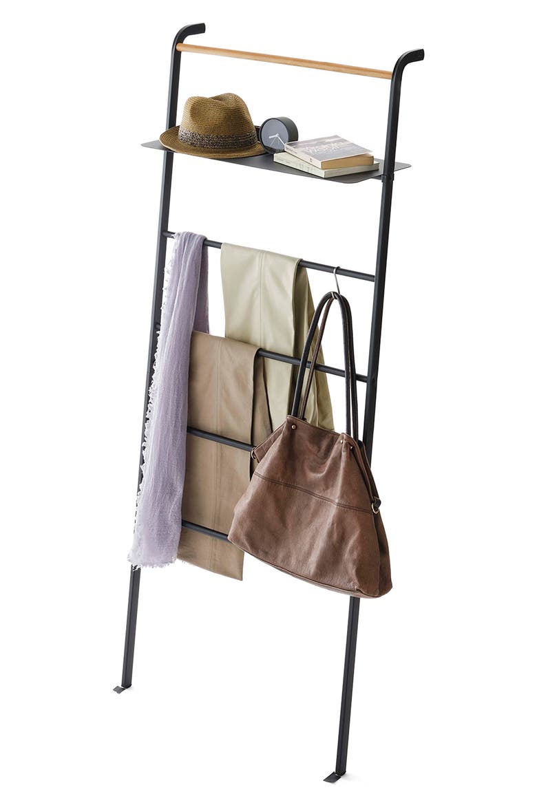Leaning Storage Ladder, Alternate, color, BLACK
