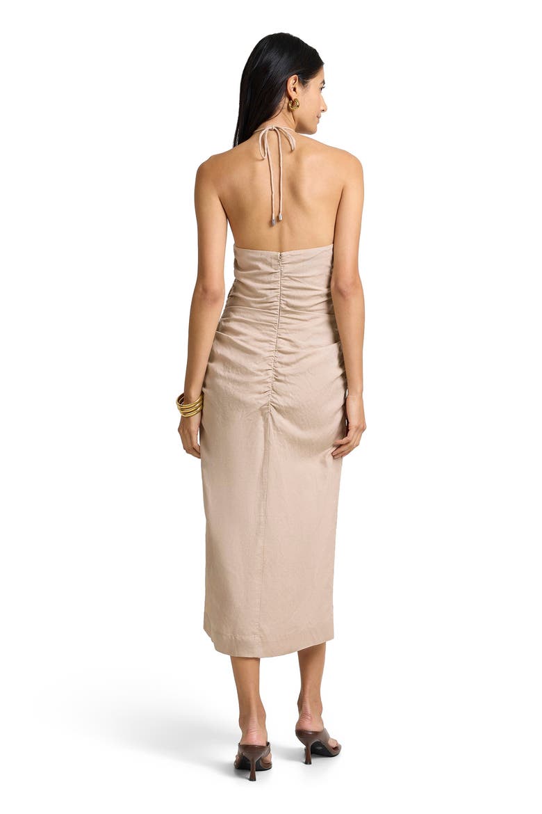 Air Linen Ruched Halter Dress, Alternate, color, JUTE