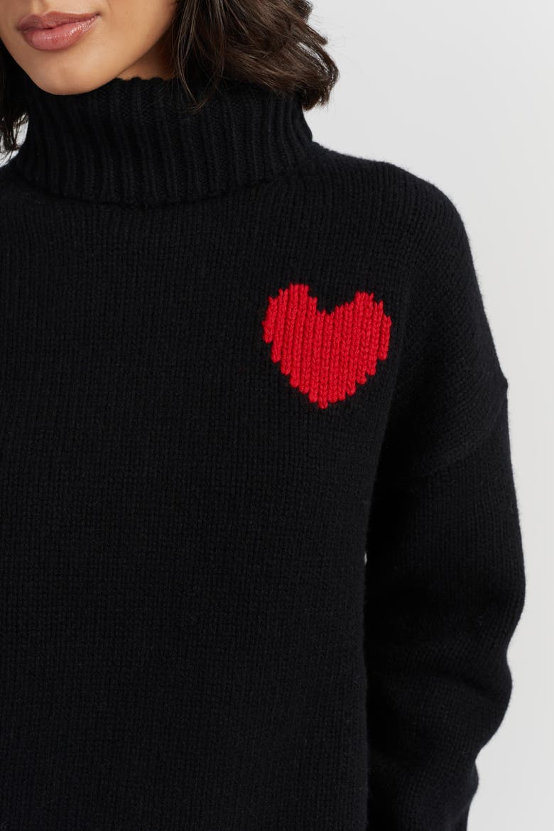 Merino Heart Rollneck Sweater, Alternate, color, Black