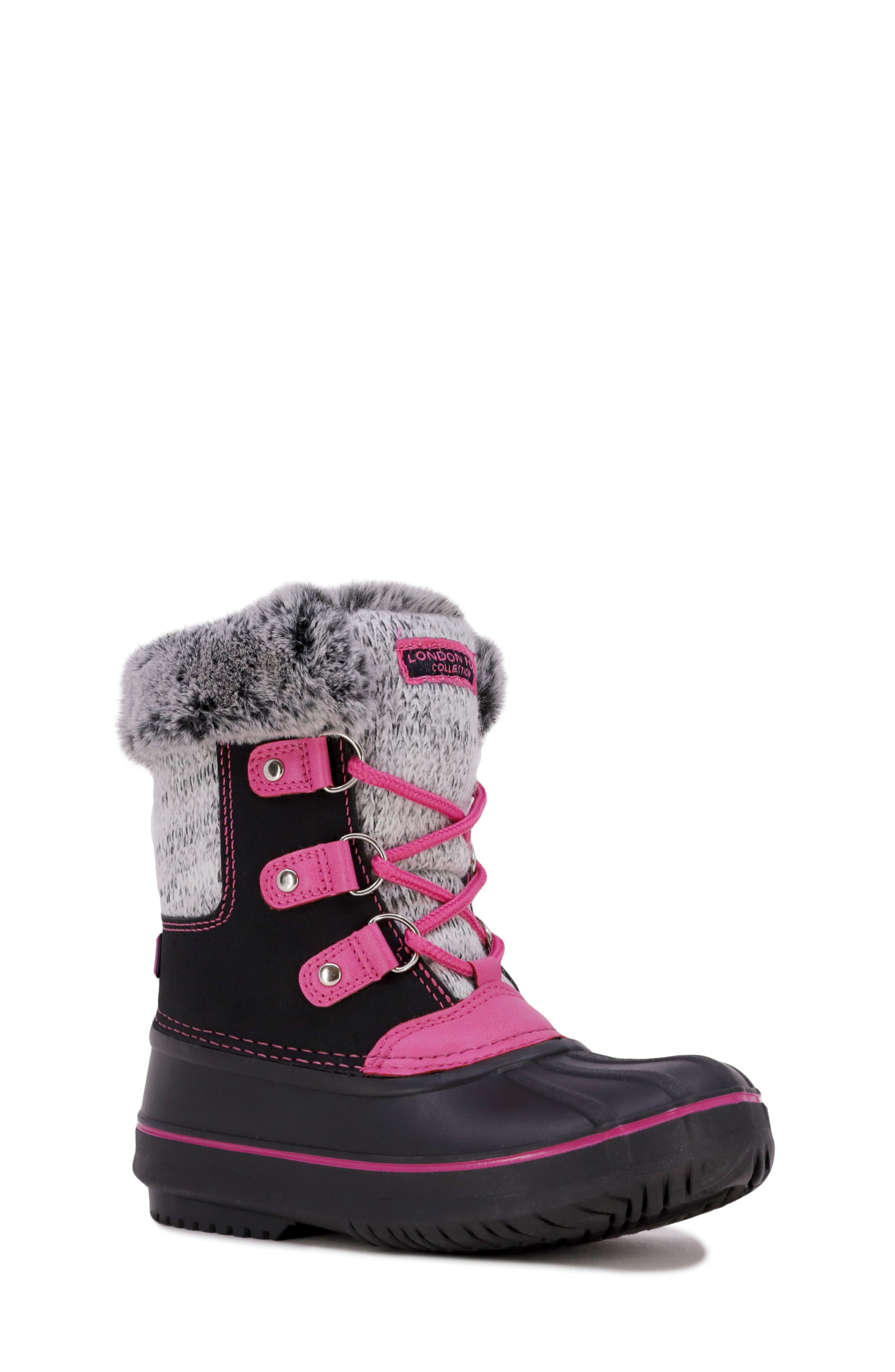 London Fog Kids' Tottenham Faux Fur Lined Winter Boot, Main, color, 