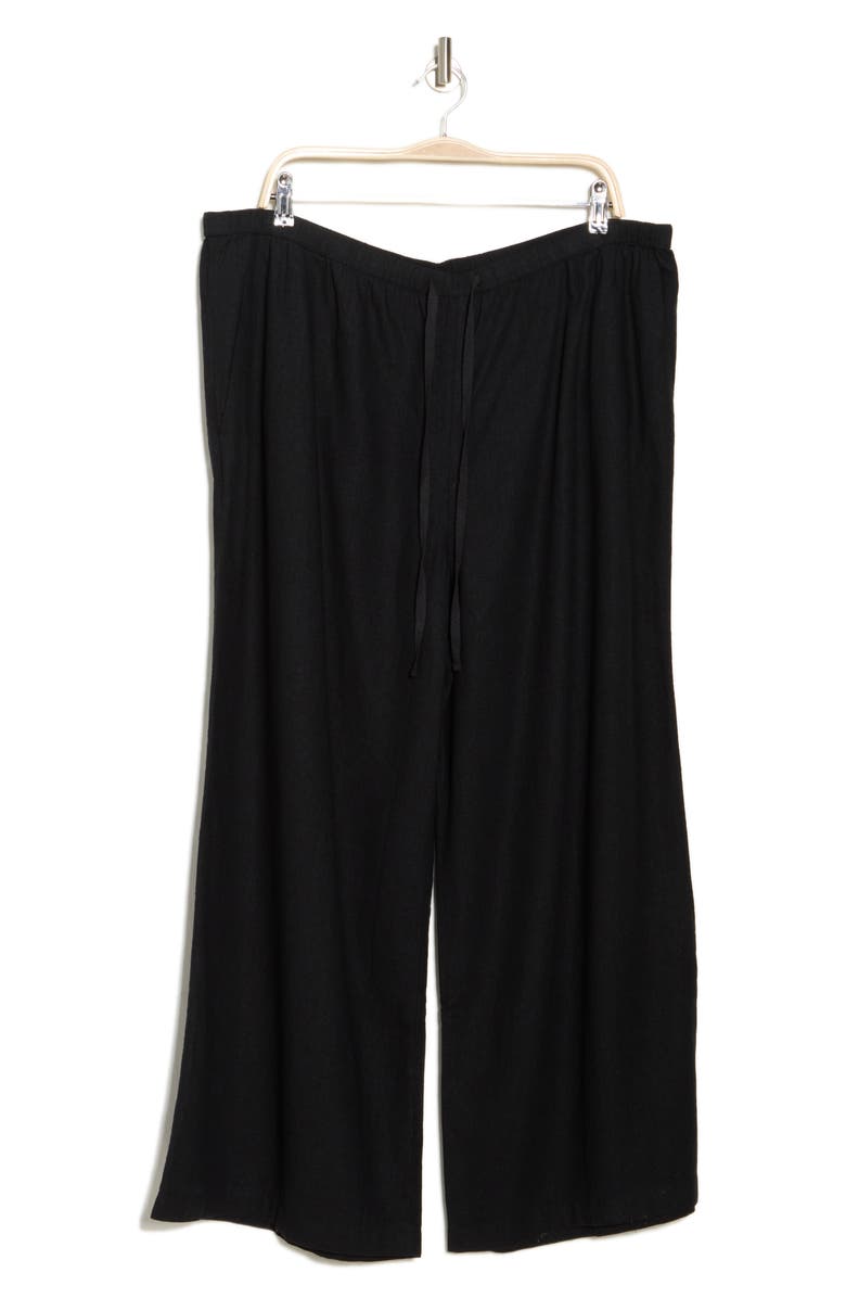 Caslon<sup>®</sup> Pull-On Crop Wide Leg Linen Blend Pants, Alternate, color, Black