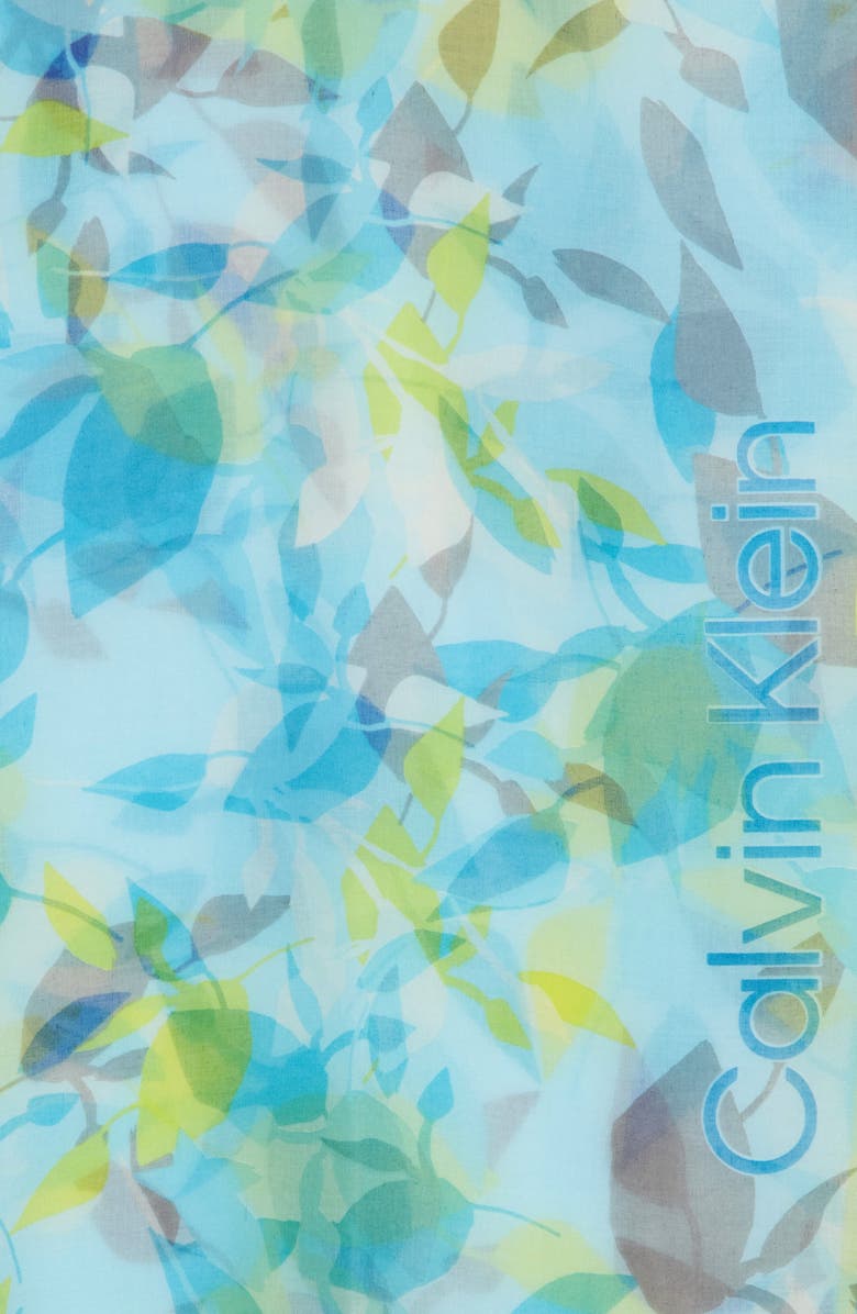 Calvin Klein Tropical Floral Oversize Scarf, Alternate, color, Aqua