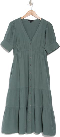 Lightspun Tiered Button Front Midi Dress