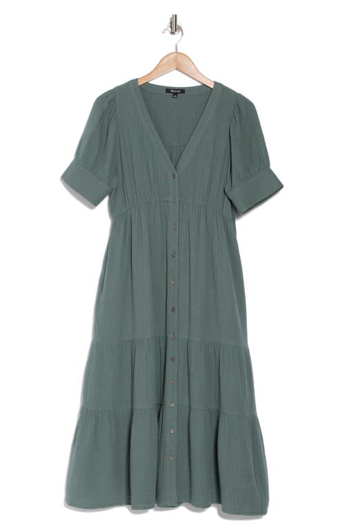 Madewell Lightspun Tiered Button Front Midi Dress