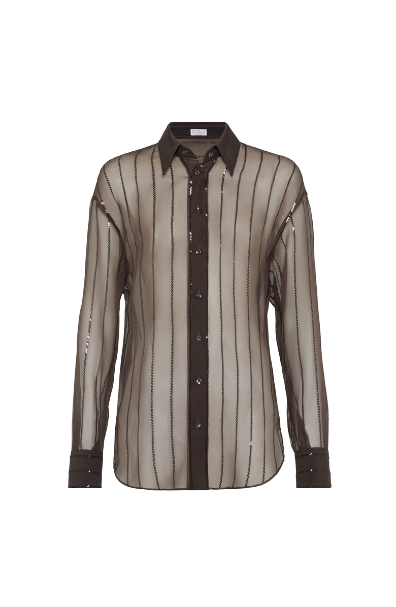Brunello Cucinelli Dazzling Embroidery shirt, Main, color, Cocoa