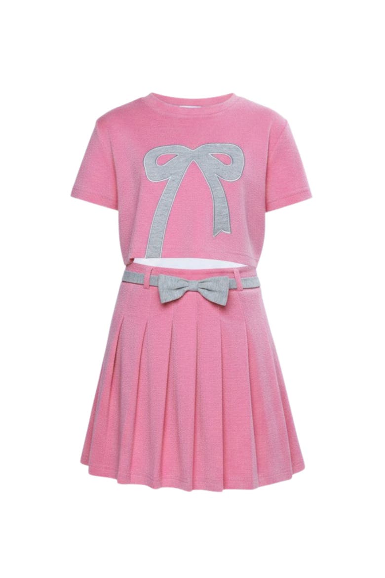 Casual Bow Top and Pleated Skirt Set, Main, color, Pink