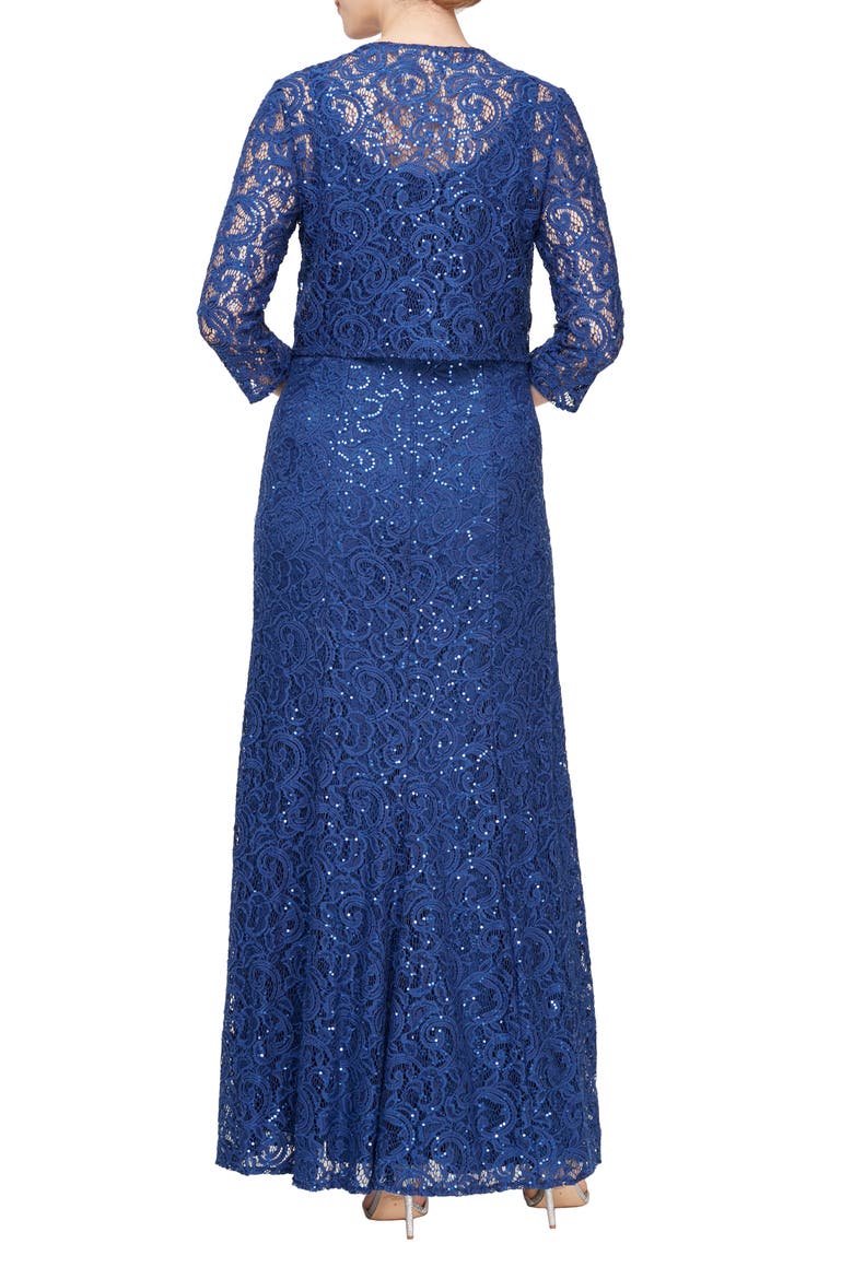 Two-Piece Sequin Lace Gown & Jacket, Alternate, color, ROYAL