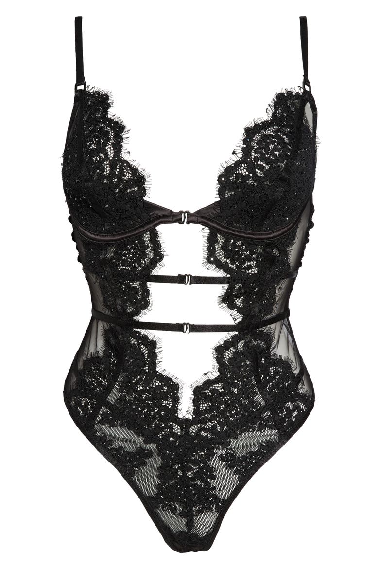 Starlet Lace Underwire Bodysuit, Main, color, BLACK