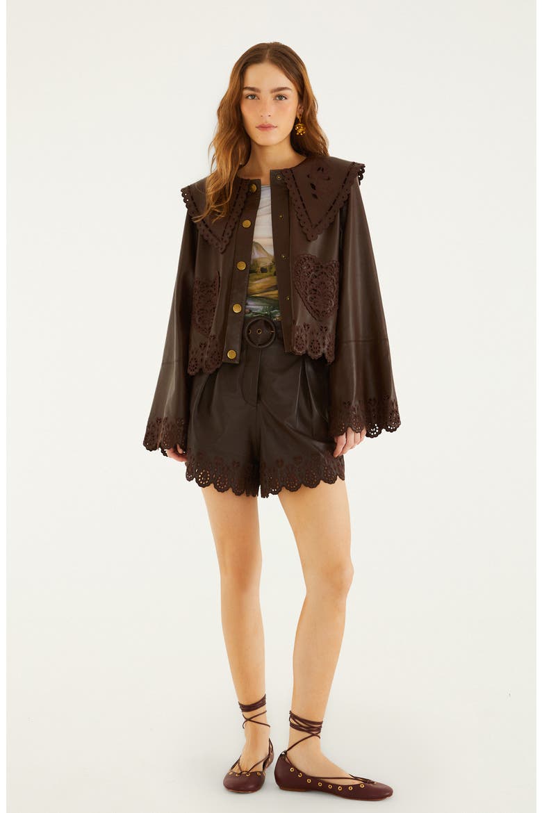 Hearts Richelieu Leather Jacket, Alternate, color, BROWN