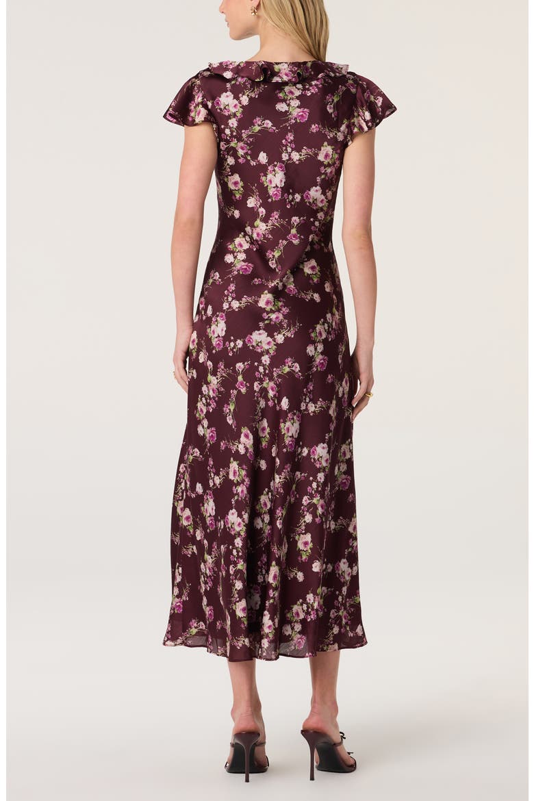 Nico Floral Ruffle Cap Sleeve Midi Dress, Alternate, color, BURGUNDY FLORAL
