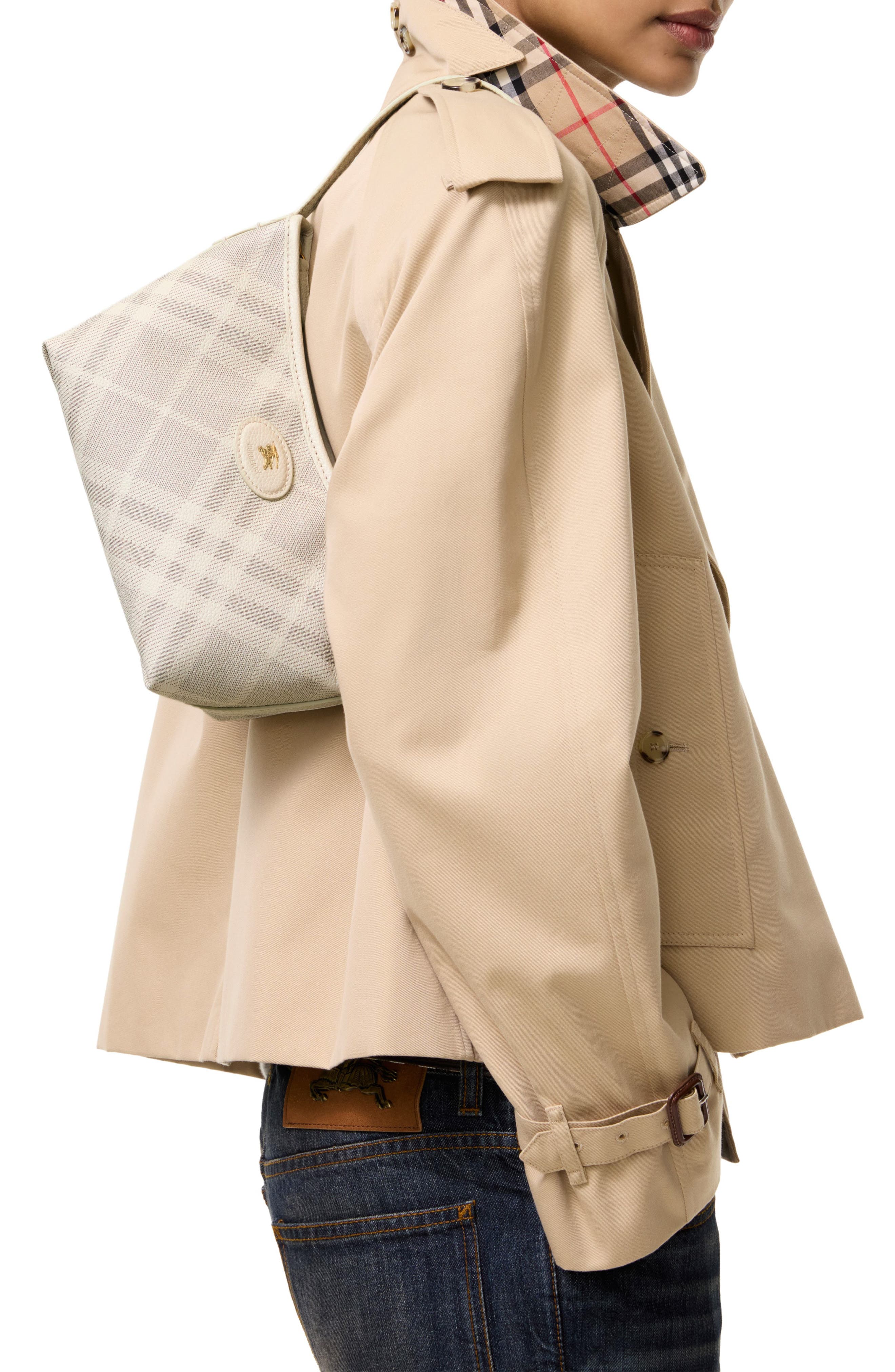 Highlands Check Leather Baguette Bag, Alternate, color, SOAP