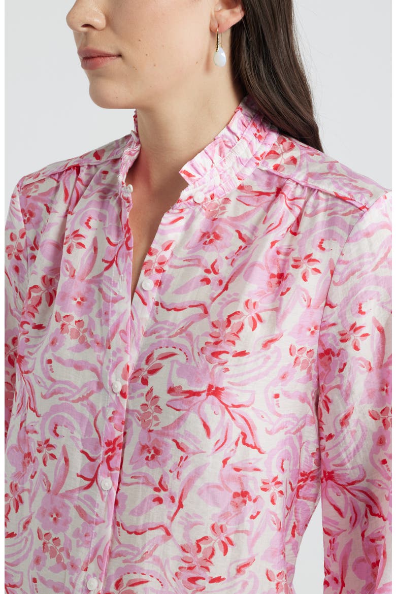 Ruffle Button-Up Shirt, Alternate, color, IVORY- PINK DAISY GARDEN