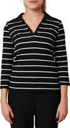 CYRUS Stripe Johnny Collar Three-Quarter Sleeve Top