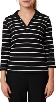 CYRUS Stripe Johnny Collar Three-Quarter Sleeve Top