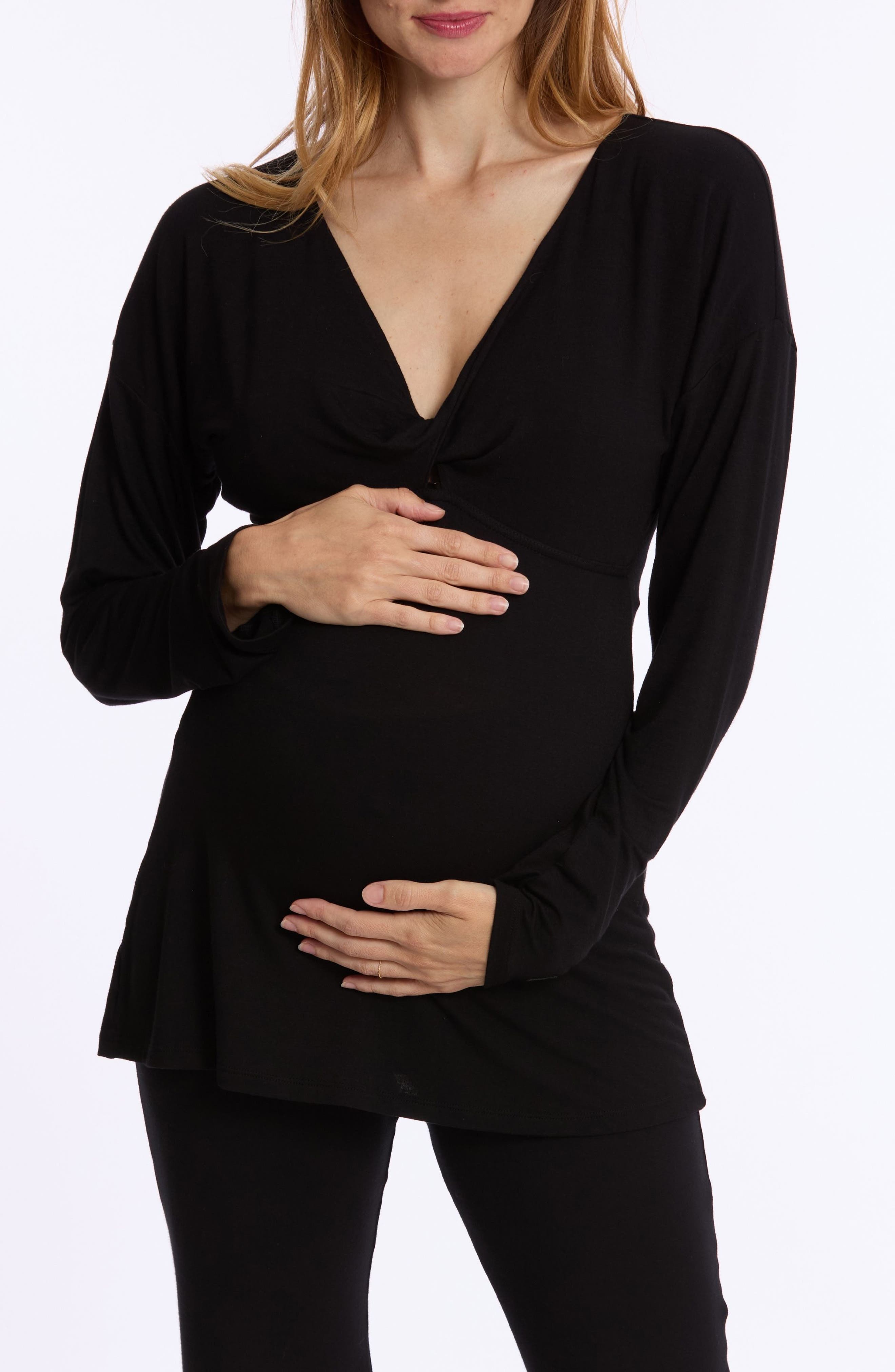 Cache Coeur Louna Long Sleeve Maternity/Nursing Sleep Top in Black 